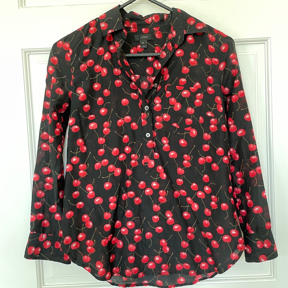 J.Crew Cherry Print Popover Blouse 0P
